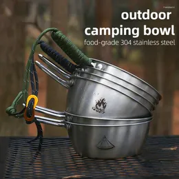 Schüsseln Outdoor Camping Schüssel 304 Edelstahl 400 ml 600 ml Picknick Geschirr BBQ Wandern Tasse Aufbewahrungstasche