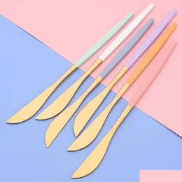 مجموعات أدوات Flatware 24 مساءً أدوات العشاء مجموعة من الفولاذ المقاوم للصدأ أدوات المائدة الزنجة سكين شوكة شاي ملعقة مائدة ملونة Mtiple تسليم تسليم المنزل Kitc Ot2oe