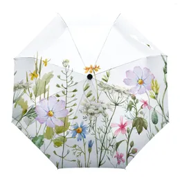 Guarda -chuvas Flor da primavera Vanilla Wildflower Creative Umbrella Rain Women Automático Três parapluias dobráveis ​​à prova de vento