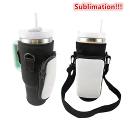 Sublimation Blank Reusable Tumbler Sleeve with Phone Holder for 40oz Tumbler Neoprene Insulated Sleeves Tumbler Carrier Bag Holder for Running, Walking DIY 0110