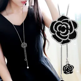 Длинное ожерелье с цветком розы, цепочка для свитера, модная металлическая цепочка, ожерелья с подвеской в виде хрустального цветка