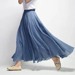 Two Piece Dress Women Linen Cotton Long Skirts Elastic Waist Pleated Maxi Beach Boho Vintage Summer Faldas SaiaTwo