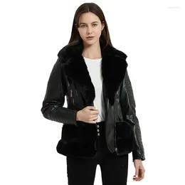 Kvinnors läder Giolshon 2023 Winter Women Jacket tjock varm faux mocka kappa med bältespäls pu jackor outwear