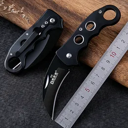 Small Folding Knife Portable Camping Knife Multi function Stainless Steel Outdoor Pocket Knife EDC Tool Cutter Curved Blades Karambit Black