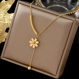 Hänghalsband Daisy Flower for Women Accessories Bead Chain Tassel rostfritt stål halsband hals mode smycken choker gåva