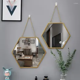 Set di accessori da bagno Specchio esagonale a parete in ferro nordico con specchio per bagno e dormitorio, cosmetico