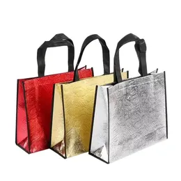 Kvinnors shoppingväska stor kapacitet canvas present wrap rese förvaring väskor laser glitter kvinnlig handväska livsmedelsbutik canvas tote ra