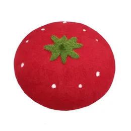 Berets Rh Ladies Kawaii Red Strawberry Wool Beret Vintage Student Painter Party Cosplay Women Designer Hat Present 231031