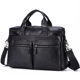 Aktentaschen Schwarze Herren-Handtaschen aus echtem Leder, großes Leder, 14-Zoll-Laptop, Messenger-Taschen, Business-Herren-Reisetaschen, Umhängetaschen, Aktentasche 231101