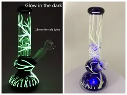 Glöd i den mörka bägaren bong diffuused Downstem Glass Hookahs UV Bongs Fluorescerande oljeriggar med rökskål ZZ