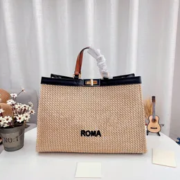 Borsa per la spesa classica grande Borsa a tracolla Tote Borsa a mano intrecciata in paglia Borsa da spiaggia con processo di tessitura ricamata