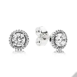 Runde funkelnde Halo-Ohrstecker für Pandora 925 Sterling Silber Hochzeit Designer Ohrring für Frauen Männer Freundin Geschenk CZ Diamantohrringe mit Originalverpackung