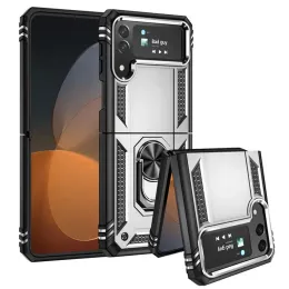 Capa de anel de metal com armadura à prova de choque para Samsung Galaxy Z Flip 3 5G Flip 4 Capa magnética com suporte para carro