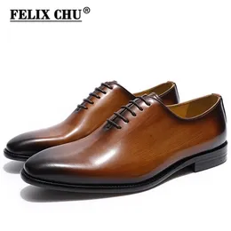 Felix Chu 남자 진짜 가죽 wholecut 옥스포드 신발 클래식 드레스 브라운 블랙 손으로 그린 ​​사무실 공식 비즈니스맨 220113206m