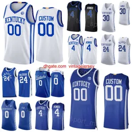 Kentucky Wildcats 4 Rajon Rondo Jersey College Basketball 5 Malik Monk 0 Deaaron Fox 30 Julius Randle 24 Eric Bledsoe Czarna niebieska biała haft NCAA