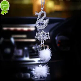 New Car Pendant Fashion Diamond Crystal Fur Ball Swan Element Decor Automobile Rearview Mirror Car Hanging Ornaments Accessories