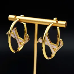 럭셔리 디자이너 귀걸이, 세련된 3.5cm 에나멜 알파벳 후프 Hoop Huggie Earrings, 두꺼운 금색 전기 가공, 황동 재료, 금/실버 옵션, 고품질 상자와 고품질