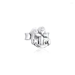 Studörhängen äkta 925 Sterling Silver Anchor Single Mini Earring Women Original Jewelry Party Gift Brincos Wholesale