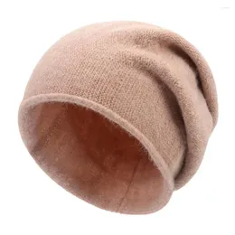 Berets à prova de vento chapéu de malha aconchegante elegante chapéus de inverno feminino gorros elásticos resistentes ao frio em cores sólidas para mulheres