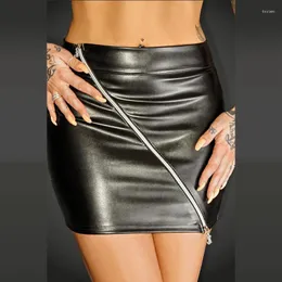 Skirts Women Sexy Patent Leather Fold Mini Skirt PVC S Zipper Black High Waist For Wrap Buttocks Miniskirt 2023 Summer