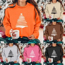 Women's Hoodies Round Neck Long Sleeved Christmas Tree Printed H Solid Color Hoodie Alien Sweatshirt Crop Top Sweaters Women