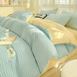 Bedding sets Seersucker Bedding Sets Solid Color Washed Cotton Microfiber Duvet Cover Flat Sheet Pillowcases Soft Duvet Cover Sets 231101