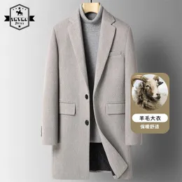 Homens misturas meados longo peacoat outono inverno trench coat de lã coreano fino ajuste engrossar casaco masculino jaqueta de negócios 231031