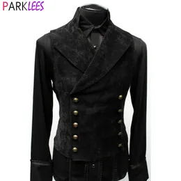 Herren Westen Herren Zweireihig Gothic Steampunk Samt Weste Stehkragen Mittelalterlich Viktorianisch Schwarz Weste Herren Bühne Cosplay Prom Kostüm 230331