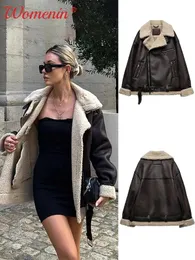 Damenjacken Faux Lammfell Dicke Lederjacke für Frauen Warme braune Streetwear Damenjacke Weiblicher Reißverschluss Moto Biker Steppjacke Frau 231101