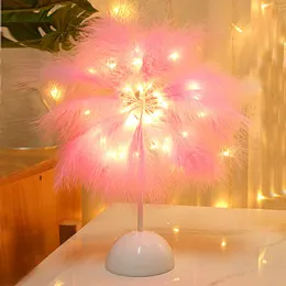 야간 조명 LED 야간 조명 USB Fairy Light Feather Table Lamp Desk Decora 거실 파티 크리스마스 웨딩 소녀 침실 깃털 조명 P230331