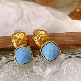 Boucles d'Oreilles Clou Vintage Géométrique Carré Femme Design de Niche Bleu Simple Été Frais Classique