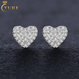 Pass Diamond Tester Moissanite Heart Stud White Gold Plated 925 Sterling Silver Vvs Ear for Men