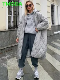 Women's Down Parkas T MODA 2023 Women Loose Warm Midlength Hooded Cotton Jacket Quilted Coat Ladies Pattern Parka Casual Female Chic Thick Outwear 231031