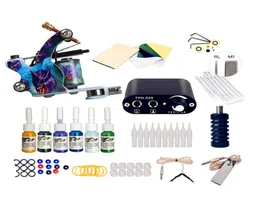 Complete Tattoo Gun Kit For Starter Beginner Power Supply Inks Needles Guns Small Body Art Machine Set BeautyMakeup2530926