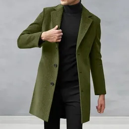 Men's Wool Blends Men Slim Fit Overcoat Stylish Men's Wool Overcoat Lapel Single Breasted Midlength Suit Coat with Side Pockets Solid Color 231101