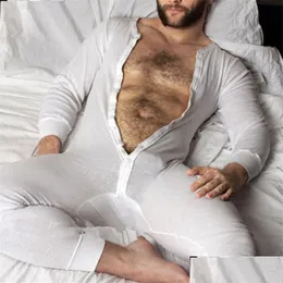 Mäns sömnkläder Mens Stretch Leotard Underwear Pyjamas bekväma och mjuka sömnkläder bodysuit y jockstrap Open Butt trosor Drop Deliv Dhktn