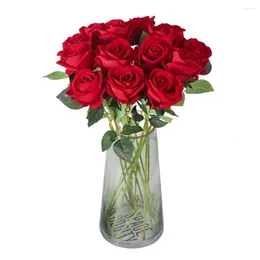 Dekorativa blommor 10st. Real Touch Rose Flanell Flower Bouquet Single Head Artificial Bunch For Wedding Home