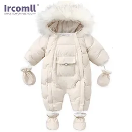 Rompers Ircomll Hight Quality Baby Clothes Overalls For Children Winter Huva med päls varm spädbarn Romper Jumpsuit Barnkläder Toddle 231031