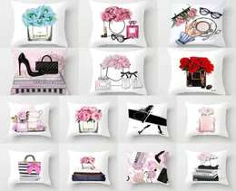 Yeni el boyalı çiçek parfüm şişeleri yastık kapağı polyester pamuk 45x45cm yastık kılıfı ev dekoratif atış yastık kapakları4977756