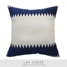 Cuscino LAN JINGZE Blu Bianco Patchwork Copertura geometrica Ricamata Federa decorativa per la casa Tiro S per soggiorno 45x45 cm