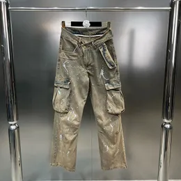 Jeans masculinos streetwear splash-ink personalidade designer calças de carga feminino vintage angustiado jeans retos verão 231101