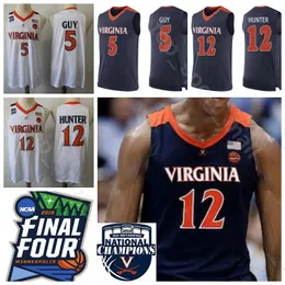 NCAA 2019 Final Four Champions College 12 De Andre Hunter Jerseys Men Virginia Cavaliers 5 Kyle Guy Navy Blue White University Uniform