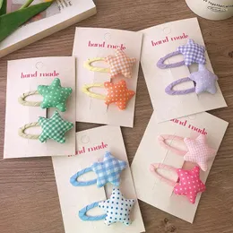 Hair Accessories Autumn Winter 2PCS Cloth Sponge Dot Plaid Star Pentagrams Snap Clips For Girl Cute Fairy Sweet Hairpin Fashion