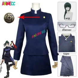 애니메이션 의상 애니메이션 애니메이션 Jujutsu Kaisen Cosplay Come Maki Zenin Wig Top Skirt in Maki Halloween 크리스마스 파티 유니폼 여성 남성 가발 Shopl231101