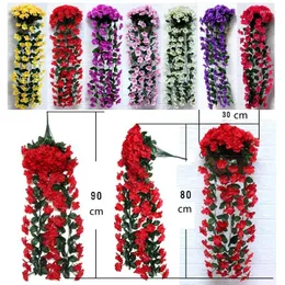 装飾的な花バイオレット人工花の偽のラタン植物花輪の壁の装飾ウェディングパーティーのつる吊りバスケット