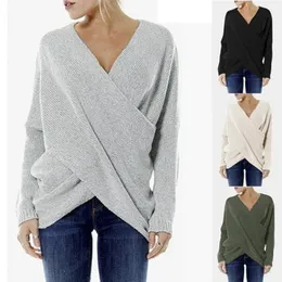 Women's Sweater Autumn Winter Batwing Sleeve Knitted Vintage Harajuku Cross Pullover Elegant V Neck Loose Oversized Jumper Tops 231031