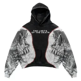 رجال الرجال للرجال Sweatshirts Hoodie Punk Style Gothic Skull Print Retro Fashion Lourd Fit Trend Pullover Y2K Crop Top Sweatshirt