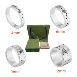 Classic Men Women Ghost Ring Designer Love Rings Ghosts Skull Luxury Ring Plated Vintage Silver Letter 4mm 6mm 9mm 12mm