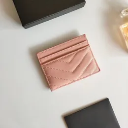Designerskie etui na karty etui na karty kredytowe portfel damski pikowana torba Mini torebka różowy portfel kawior skórzany Pickup klips kopertówka