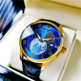 Wristwatches Domineering Luxury Men Watch Automatic Machinery Starry Sky Earth 3D Illustration Retro Year Gift Business Male Wristwatch